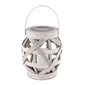 LED Solarleuchte, Feuer Effekt, Laterne, Rattan, H 23,8 cm