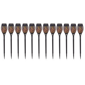 12er Set LED Solarleuchten, schwarz, Feuereffekt, H 51 cm