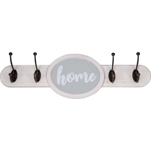 Holzgarderobe, Rundhaus-Motiv, 4 Haken, Holz, 16x50x8,5 cm