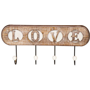 Holzgarderobe, Motiv-Love, inkl. 4 Haken, Braun, L 48 cm