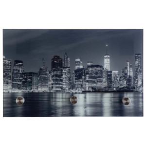 Glasgarderobe, Motiv-Skyline, inkl. 3 Haken, Glas, L 40 cm
