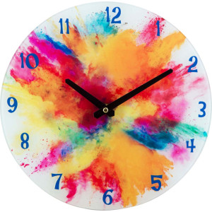 Glasuhr, Splash-Motiv, Rund, Bunt, Glas, 30 cm