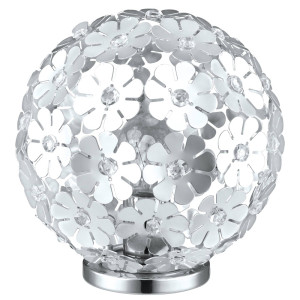 Tischleuchte, Kugel, Blumen-Design, Kristalle, 25 cm