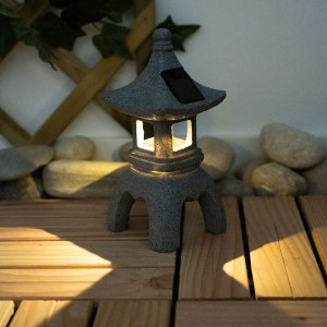LED Solarleuchte, Grau, Pagode, Asia, H 24 cm