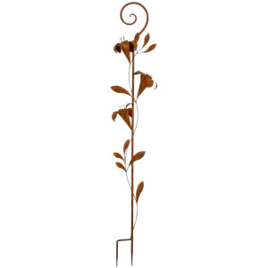 Gartenstecker, Lilien-Design, Erdspieß, rostfarben, H 160 cm