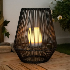 LED Solarlampe, Feuer-Effekt, Gitter-Optik, schwarz, H 30 cm