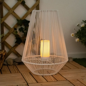 LED Solarlaterne, Feuer-Effekt, Gitter, weiß, H 51 cm