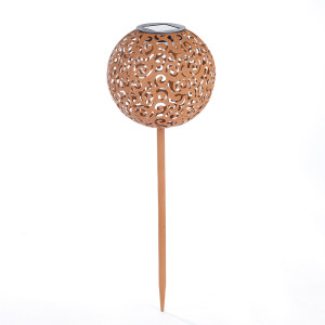 LED Solar Steckleuchte, Kugel, rost, Stanzungen, 18 cm