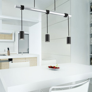 LED Pendelleuchte, chrom schwarz, H 170 cm