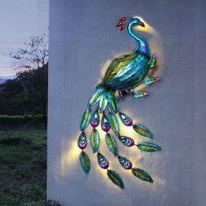 LED Wandelampe, Solarleuchte, Pfau, bunt, Höhe 92 cm