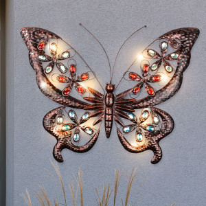 LED-Solar, Wandlicht, Schmetterling, Metall, Eisen, braun