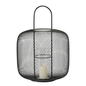 Windlicht, Gitter-Design, Eisen, schwarz, Glas, H 48 cm
