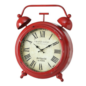 Tischuhr, Retro Wecker Design, Eisen rot, H 48 cm