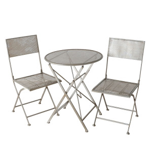 3-Teiliges Garten Set, 1x Tisch, 2x Stühle, Eisen, klappbar