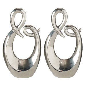 2x Skulptur, Steingut handgearbeitet, silber, H 31 cm