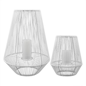 2x LED Solarlaterne, Feuer-Effekt, Gitter, weiß, H 30-51 cm