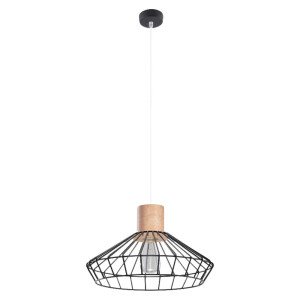 RGB LED Pendelleuchte, Stahl, schwarz, Holz, natur, 37 cm