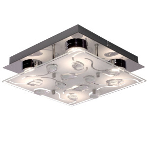LED Deckenleuchte, Glas, Kristalle, silber, L 22 cm
