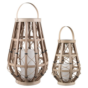 2er LED Solarlaternen, Feuer-Effekt, Rattan-Optik, Beige
