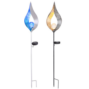2er Set LED Solar-Steckleuchte, Flammen-Design, H 90 cm