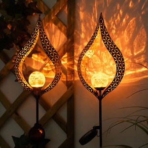 2x LED Solarleuchte, rost, Flammen Design, H 90 cm