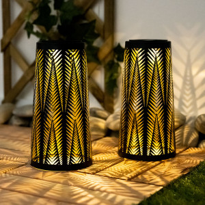 2x LED Solarleuchte, schwarz-gold, Lichteffekt, H 24,5 cm