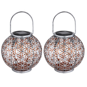 2er Set LED Solarleuchte, Kugel, Geflecht, silber, H 29 cm