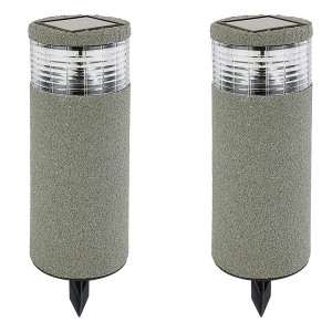 2er Set LED Solarleuchten, Erdspieß, Stein-Optik, H 40,5 cm