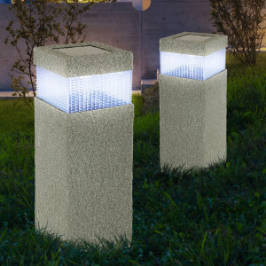 2er Set LED Solarleuchte, Erdspieß, Stein-Optik, grau, H 38,5 cm