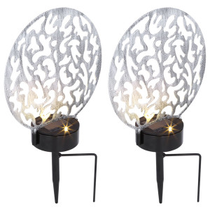 2er Set LED Solarleuchte, Erdspieß, Dekorstanzungen, H 31 cm