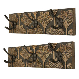 2er Set Wandgarderobe, Holz, geschnitzte Verzierung, L 39 cm