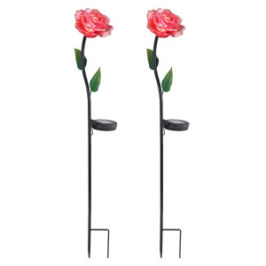 2er Set LED Solarleuchte, Rose, rot-grün, Erdspieß, H 69 cm