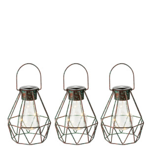 3er Set LED Solar Hängeleuchte, Gitter, bronzefarben, H 13 cm