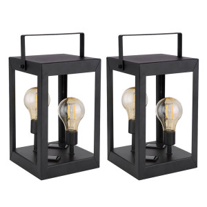 2x LED Solarlaterne schwarz, 2x Filament Leuchtmittel amber