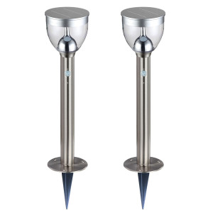 2x LED Solar Steckleuchte, 2-Stufen, Bewegungsmelder, H 55 cm