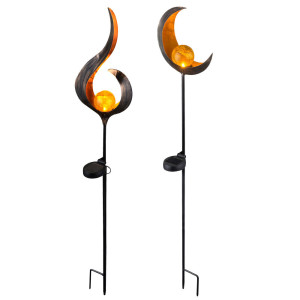 2x LED Solarleuchte, Glas, Flammen Mond Design, H 90 cm