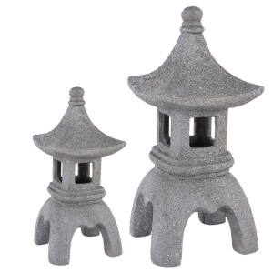 2x LED Solarleuchte, Grau, Pagode, Asia