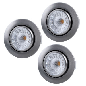 3er Set LED Einbauleuchte, chrom, schwenkbar, IP44, D 7 cm