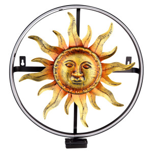 LED Solar-Wandleuchte, Sonne, schwarz-gold, 34,5 cm