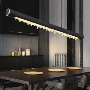 LED Hängeleuchte, schwarz, Textilkabel schwarz, Holz, klar