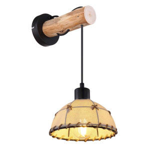 Wandleuchte, Hanfseil, abwärts, Schirm mit Dekornähte, beige