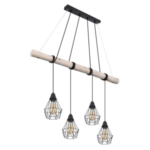 Hängeleuchte, schwarz, Holz-Design, Kabel, H 150 cm