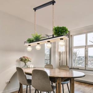 Hängelampe, verstellbar, Holzplatte, braun, schwarz, L 95cm
