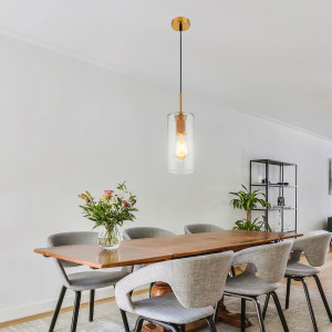 Hängeleuchte, matt, schwarzes PVC Kabel, Glas, messingfarben