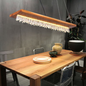 LED Hängeleuchte, Holz, Kristalldeko, schwarz, braun H 145