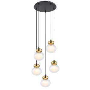 Hängeleuchte, Glas, 5 Hänger, bronzefarben, klar, H 150 cm