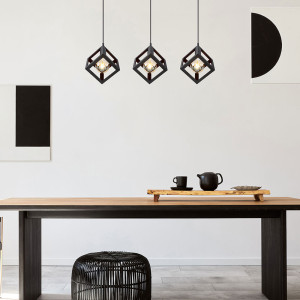 Hängeleuchte, Würfelform, 3 Hänger, schwarz matt, H 120 cm
