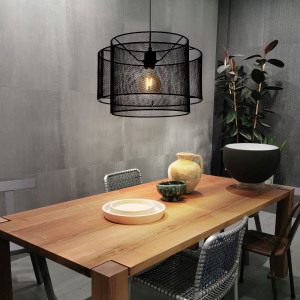 Hängeleuchte, Metallgeflecht, rund, schwarz matt, H 120 cm