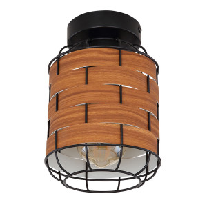 Deckenleuchte, Käfig-Design, Holzoptik, schwarz matt, braun