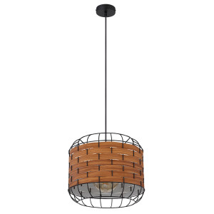Hängeleuchte, Käfig-Design, Holzoptik braun, schwarz, H120cm